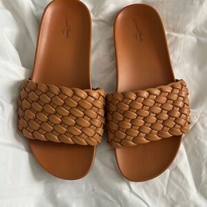 Women’s Cognac Slip on Sandals with Braided Design